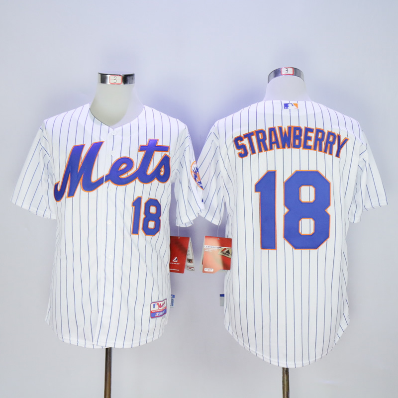 Men New York Mets #18 Strawberry White MLB Jerseys